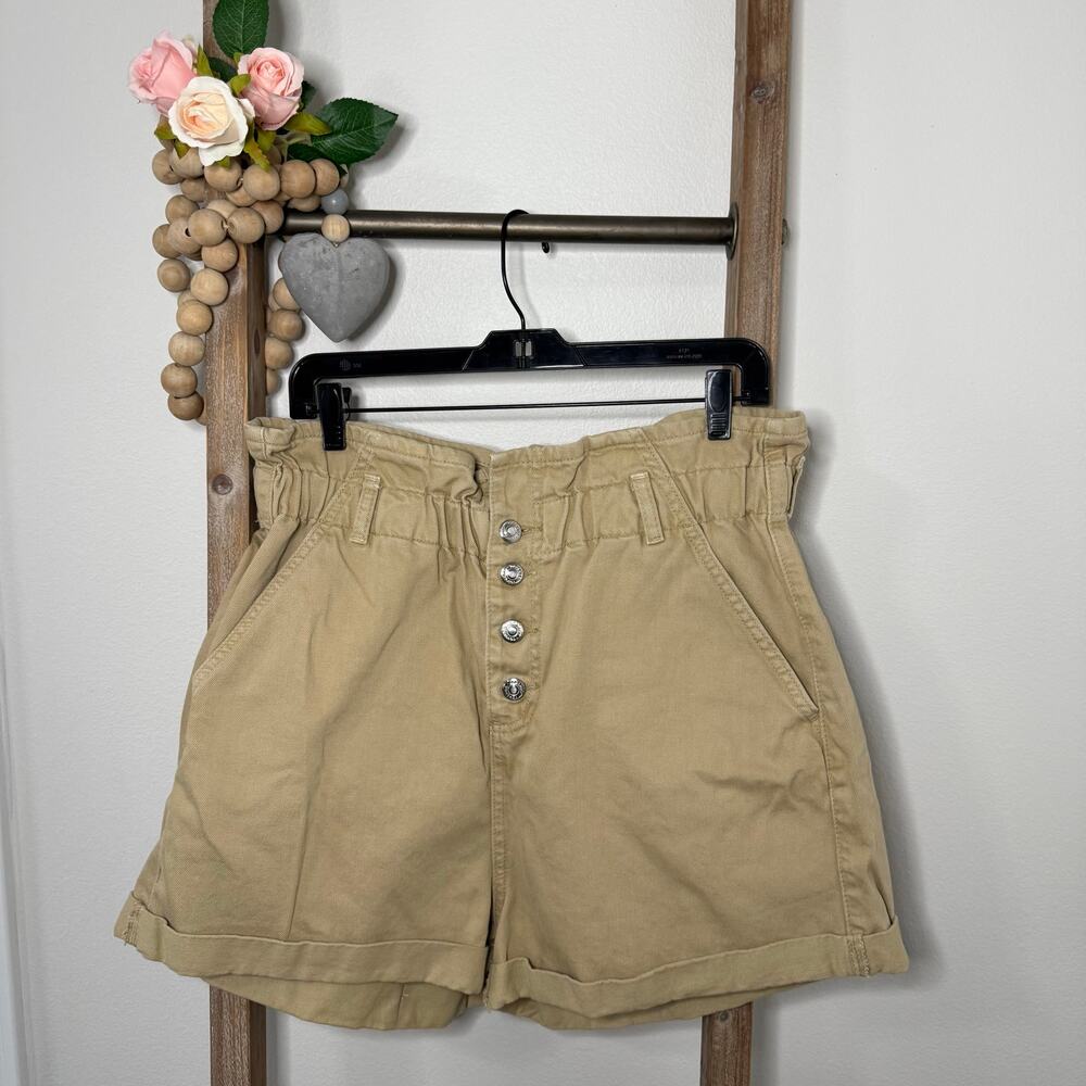Topshop Paper Bag Tan Button Fly‎ Shorts Size 12